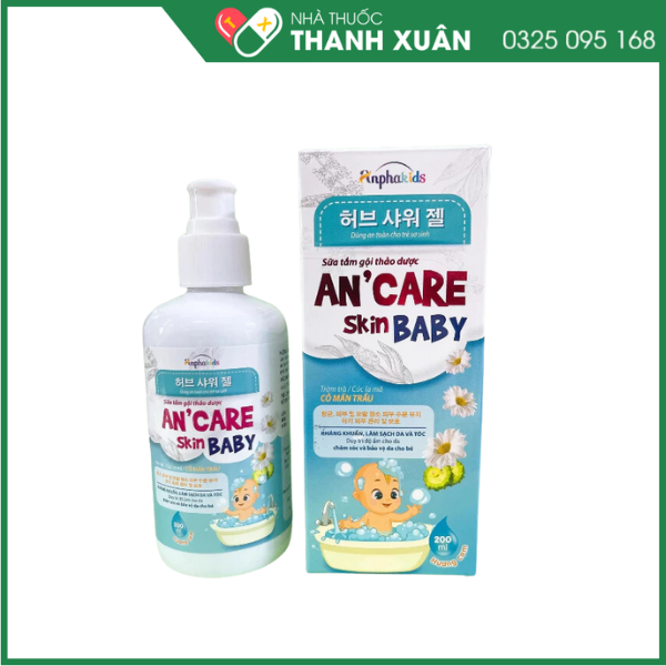 Sữa tắm gội thảo dược AN'CARE Skin Baby Giúp làm sạch nhẹ nhàng, kháng khuẩn, làm dịu mát da, chăm sóc và bảo vệ da bé.